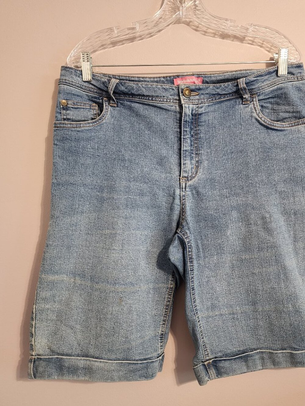 2/$30 Woman Within Light Wash Blue Bermuda Jean Shorts Size 14W - Picture 2 of 12